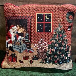 Festive Santa's Last Minute Prep Retro Woven Tapestry Throw Pillow